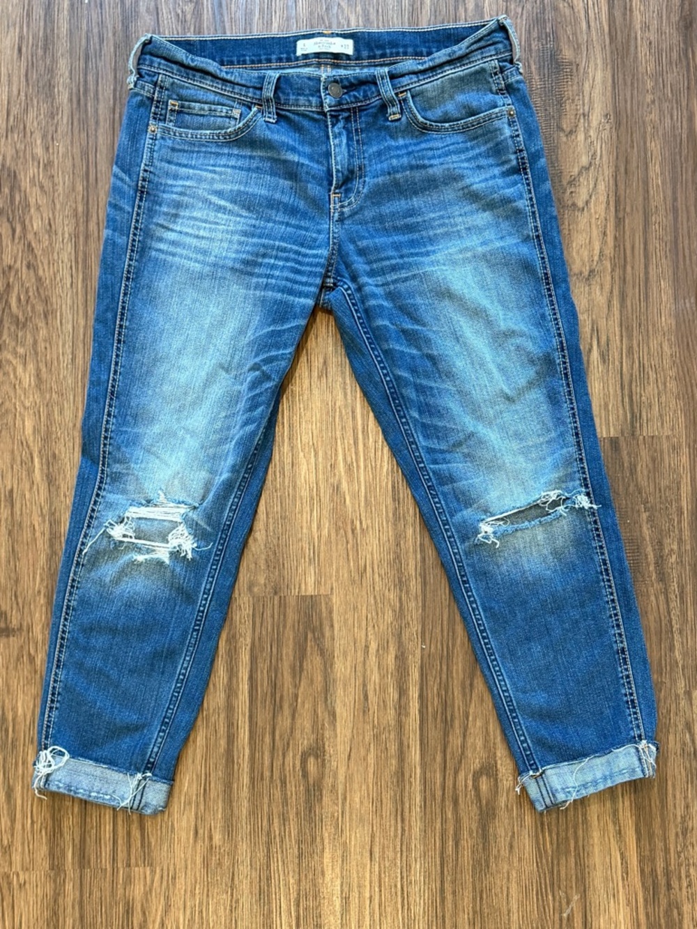 Abercrombie & Fitch Distressed Blue Cropped Boyfriend Jeans
